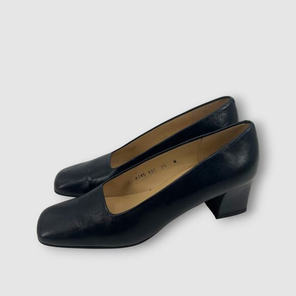 Vintage Enzo Angiolini Black Leather Square Toe Block Heel Pumps Women’s 7.5N - Picture 8 of 8